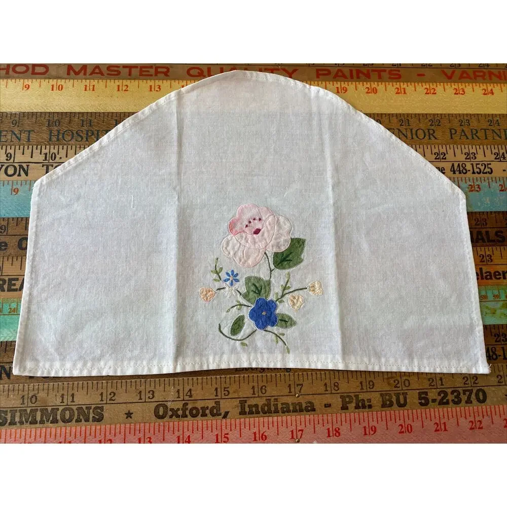 VINTAGE Hand Embroidered Lot Of 4 Dresser Scarf Guest Towel Cotton LINEN Floral